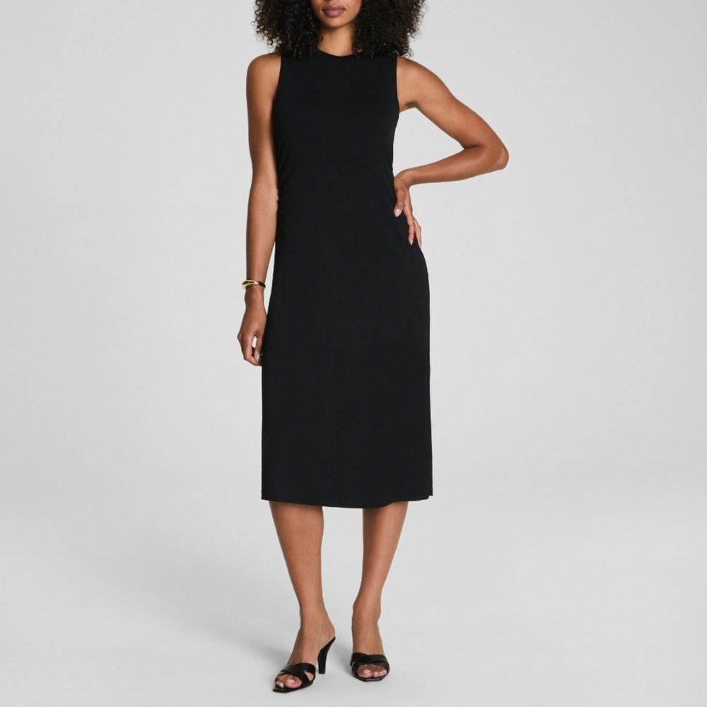 NWOT SPANX Sleek Jersey Crewneck Ruched Midi Dress